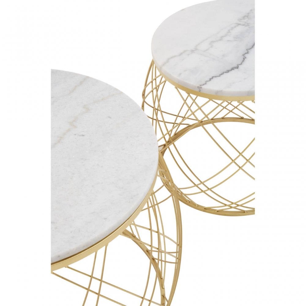 Jodie Set Of Two Side Tables With White Marble And Gold Frame