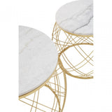 Jodie Set Of Two Side Tables With White Marble And Gold Frame