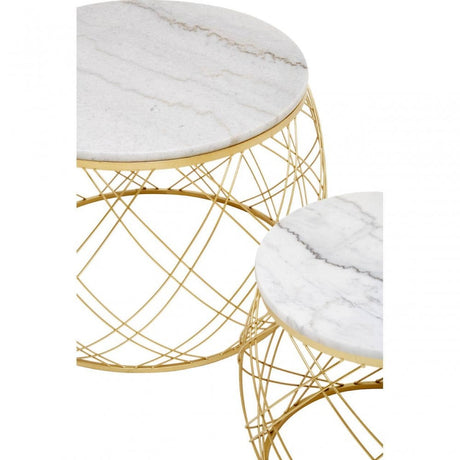 Jodie Set Of Two Side Tables With White Marble And Gold Frame