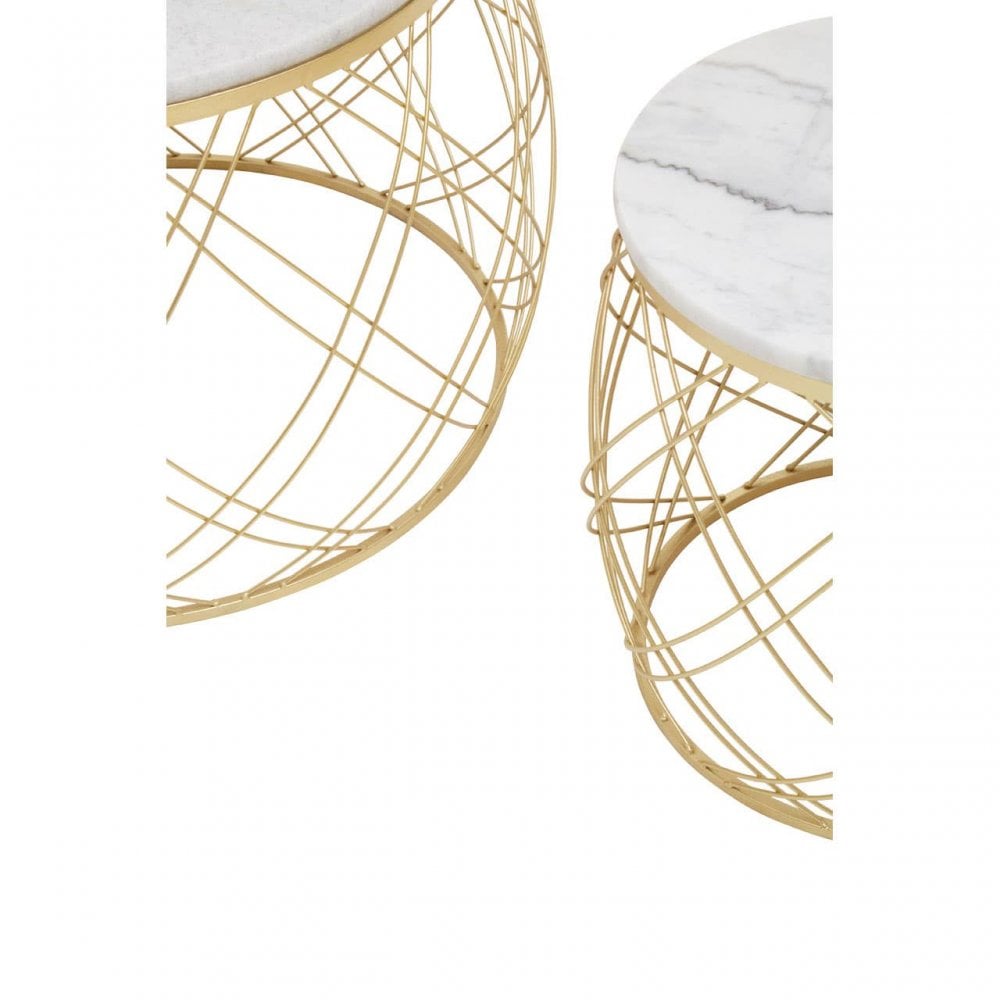 Jodie Set Of Two Side Tables With White Marble And Gold Frame