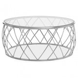 Ackley Clear Glass And Silver Frame Round Coffee Table.