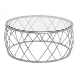 Ackley Clear Glass And Silver Frame Round Coffee Table.