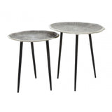 Silva Set Of Two Oak Effect Silver Top Side Tables