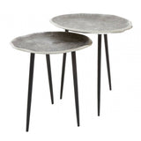Silva Set Of Two Oak Effect Silver Top Side Tables
