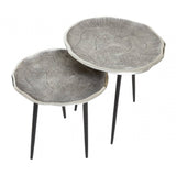 Silva Set Of Two Oak Effect Silver Top Side Tables