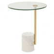 Oria Clear Glass Side Table With Gold Frame And White Marble Base
