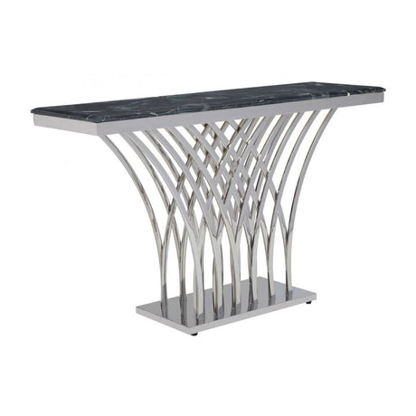 Arenza Black Marble And Silver Console Table.