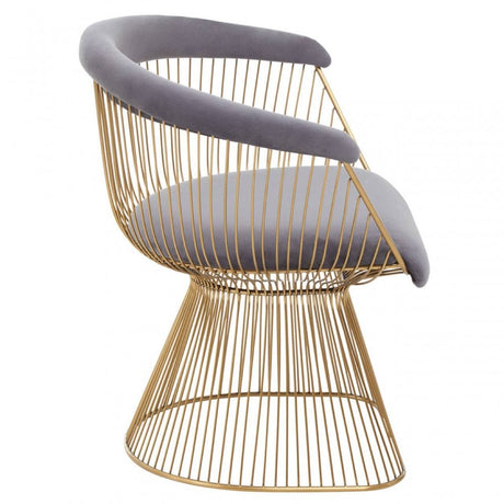 Anzio Grey Velvet And Brushed Gold Chair