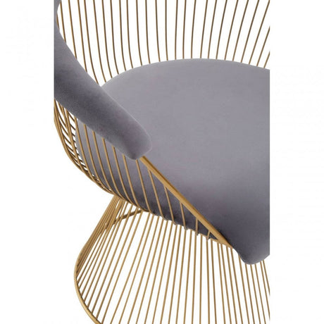 Anzio Grey Velvet And Brushed Gold Chair
