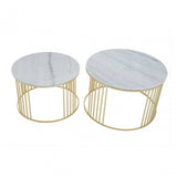 Jodie Set Of Two White Marble And Gold Frame Table