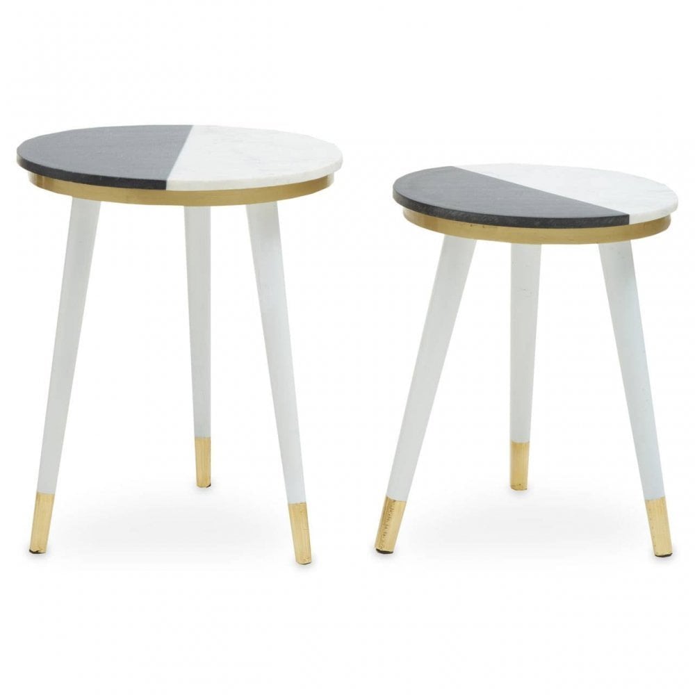 Nirav Black And White Marble Side Table