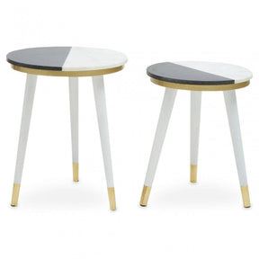 Nirav Black And White Marble Side Table