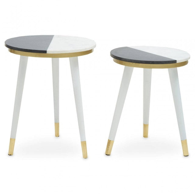 Nirav Black And White Marble Side Table