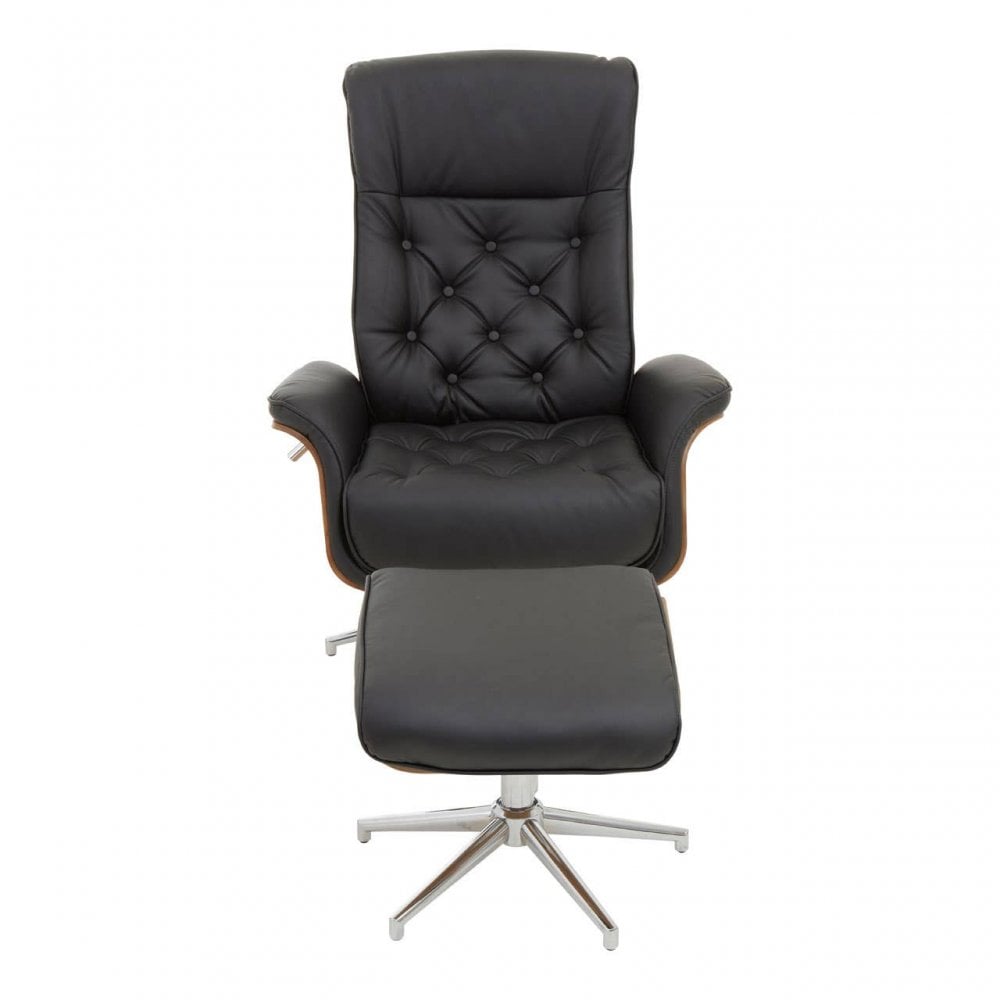 Warrington Black Leather Effect Recliner And Footstool