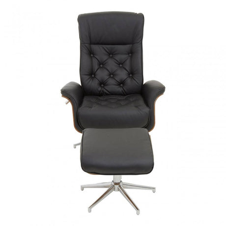 Warrington Black Leather Effect Recliner And Footstool