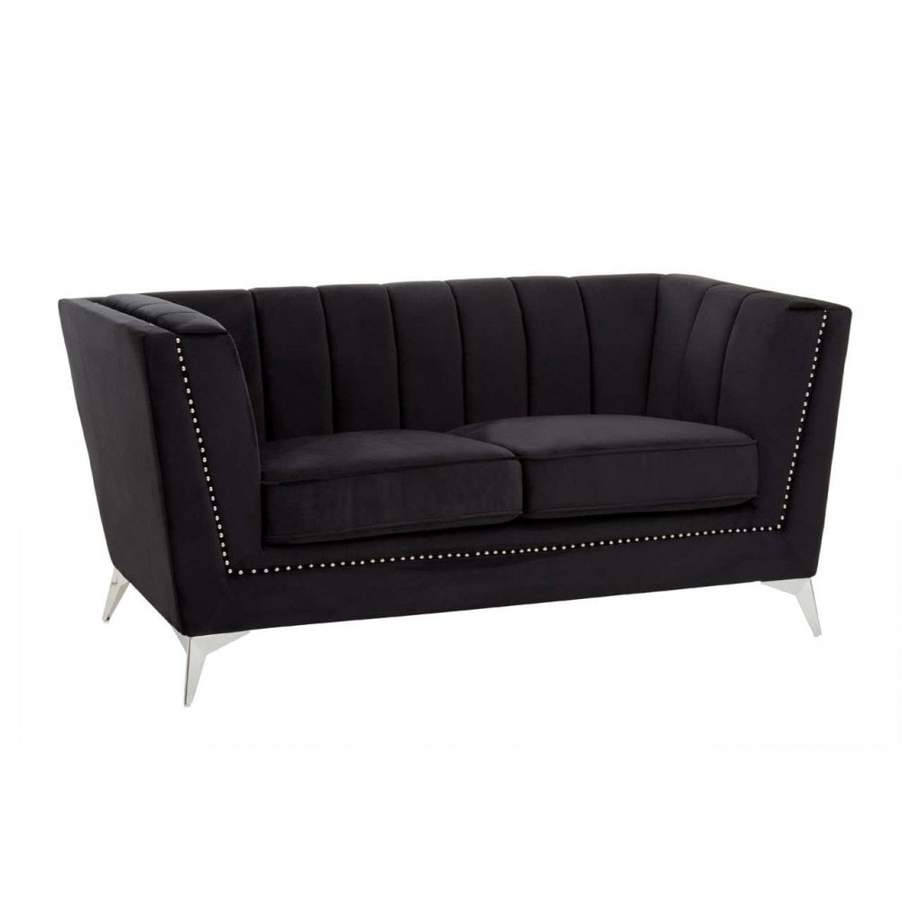 Hansa Two Seat Black Velvet Sofa