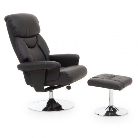 Denton Black Leather Effect Reclining Chair And Footstool