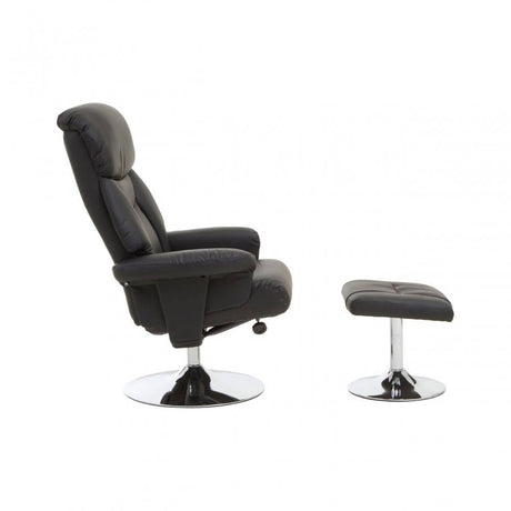 Denton Black Leather Effect Reclining Chair And Footstool