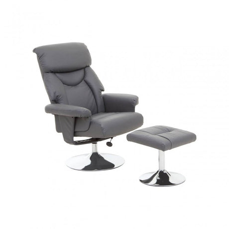 Denton Grey Leather Effect Reclining Chair And Footstool