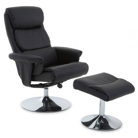 Denton Black Leather Effect Chair And Footstool