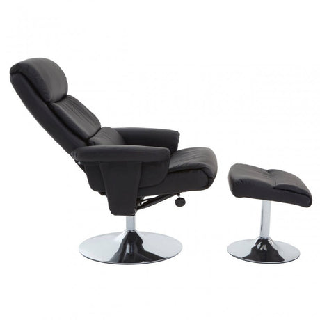 Denton Black Leather Effect Chair And Footstool