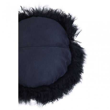 Bosie Round Black Mongolian Fur Cushion