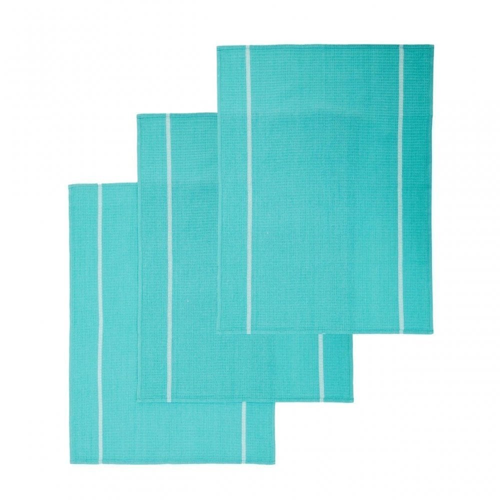 Doro Set Of Three Waffle Green And White Tea Towels