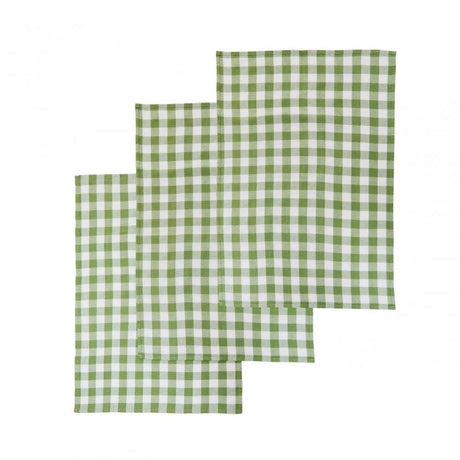 Doro Set Of Three Green And White Tea Towels