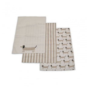 Set Of Three Sausage Dog Tea Towels