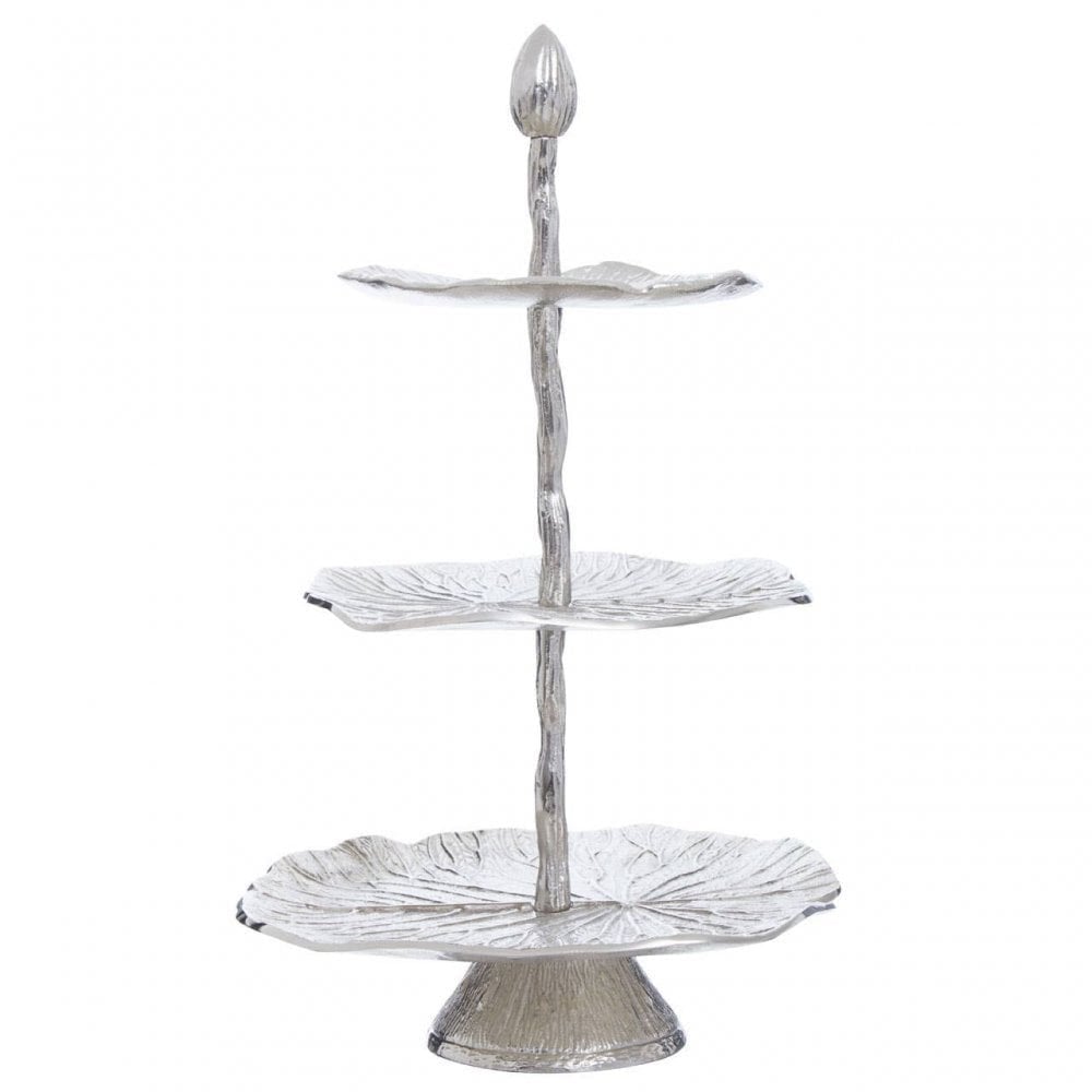 Salma Three Tier Silver Lotus Leaf Cake Stand