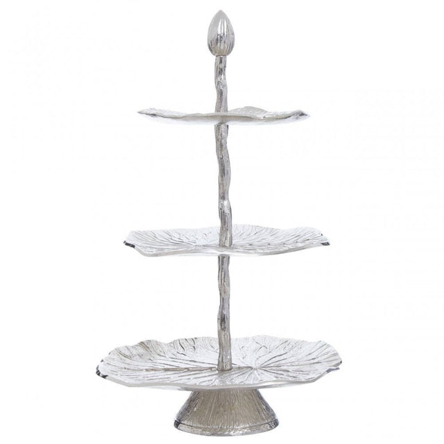 Salma Three Tier Silver Lotus Leaf Cake Stand