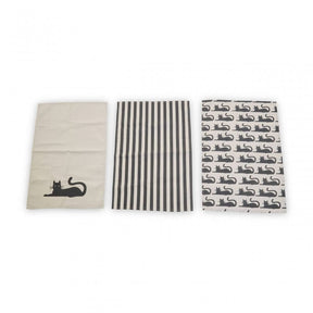 Set Of Three Black Cat Tea Towels