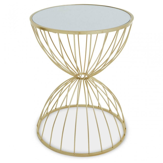 Jolie Hourglass Mirrored Top Gold Frame Side Table