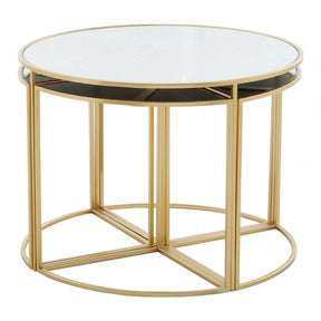 Jolie Five Peice Nesting Tables Set With Mirrored Top And Gold Frames