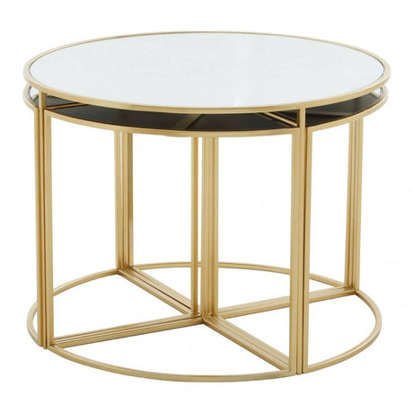 Jolie Five Peice Nesting Tables Set With Mirrored Top And Gold Frames