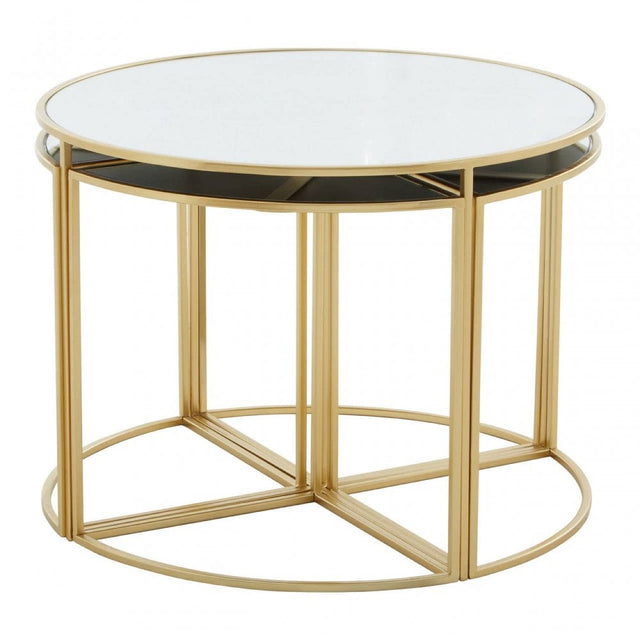 Jolie Five Peice Nesting Tables Set With Mirrored Top And Gold Frames