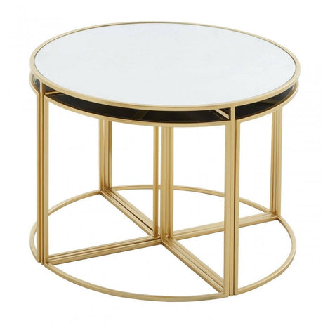 Jolie Five Peice Nesting Tables Set With Mirrored Top And Gold Frames