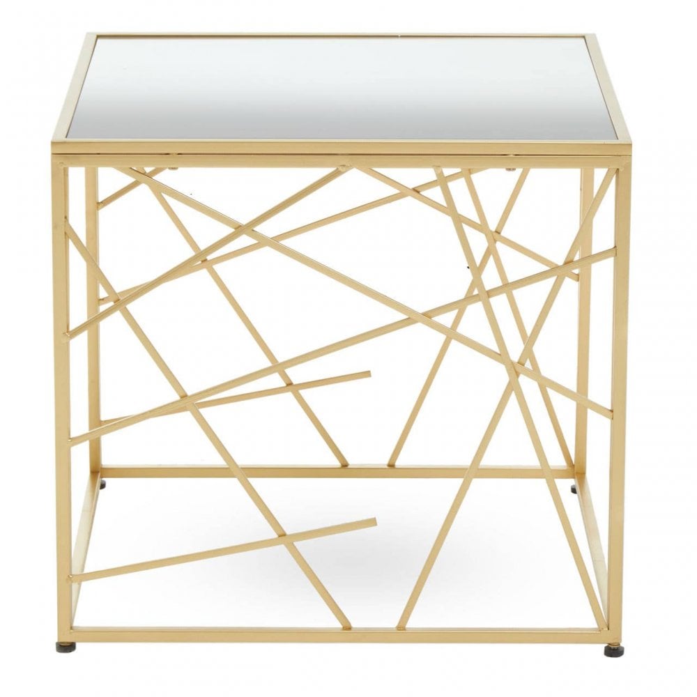 Farran Gold Finish Side Table With Mirror Top