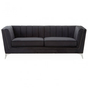 Hansa Three Seat Black Velvet Sofa
