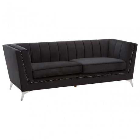 Hansa Three Seat Black Velvet Sofa