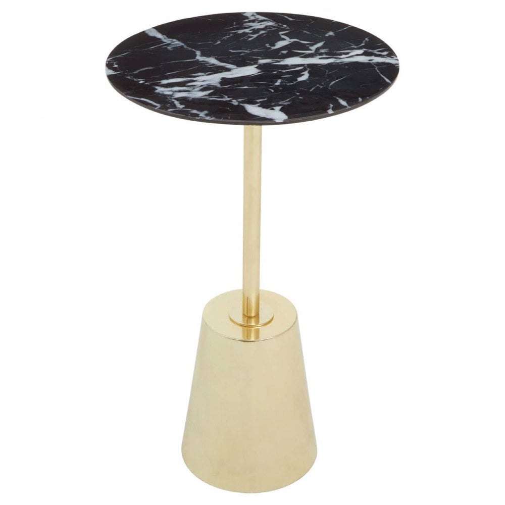 Avola Black Marble Effect Top Gold Base Side Table