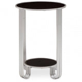 Jolie Round End Table Black Mirror And Silver Frame