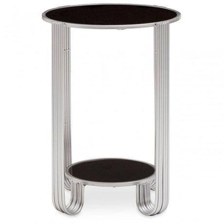 Jolie Round End Table Black Mirror And Silver Frame