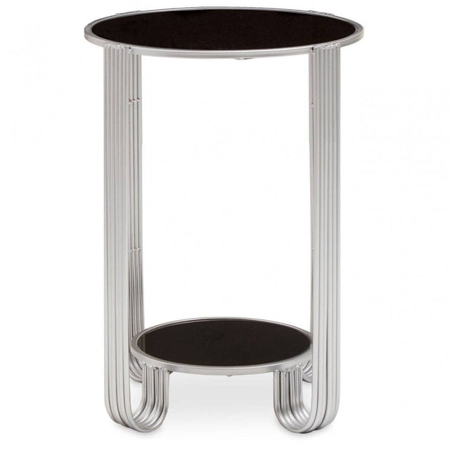 Jolie Round End Table Black Mirror And Silver Frame