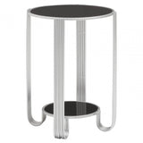 Jolie Round End Table Black Mirror And Silver Frame