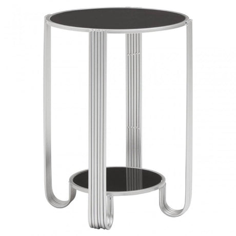 Jolie Round End Table Black Mirror And Silver Frame