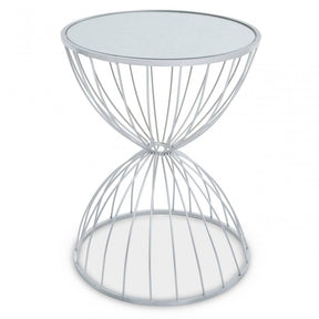 Jolie Hourglass Mirrored Top Silver Frame Side Table