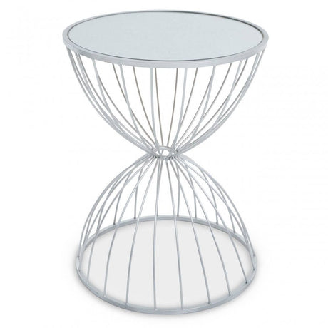 Jolie Hourglass Mirrored Top Silver Frame Side Table