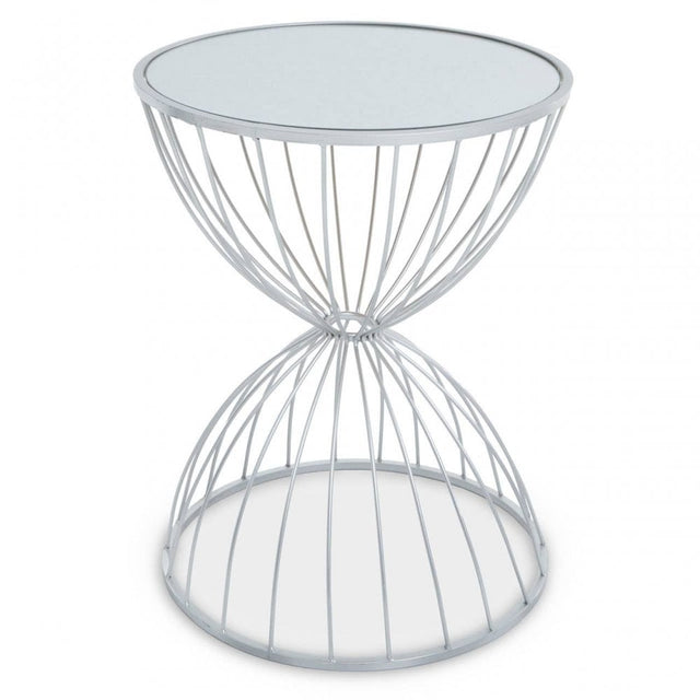 Jolie Hourglass Mirrored Top Silver Frame Side Table