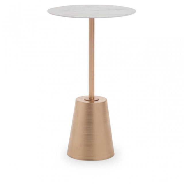 Avola White Marble Effect Top Gold Base Side Table